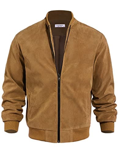 COOFANDY Men's Casual Vintage Lightweight Suede Bomber Jacket