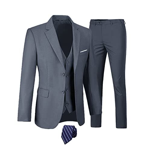 Men's 3-Piece Slim Fit Suit Set - Wedding Business Tuxedo with Blazer, Vest, Pants & Tie