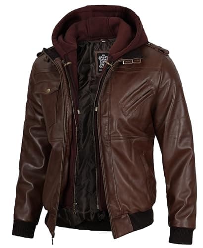 Blingsoul Men's Real Lambskin Leather Bomber Jacket With Hood
