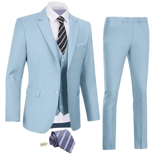 Amyox Men's Slim Fit 3 Piece Business Wedding Tux Suit Set Jacket Vest Pants Tie