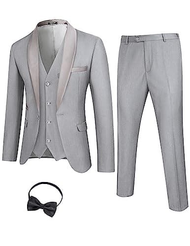 COOFANDY Men's Slim Fit Tuxedo Suit 3-Piece Set with Tie