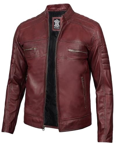 Decrum Men's Cafe Racer Leather Jacket - Real Lambskin Fashion