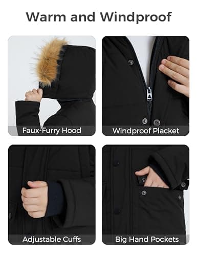 Winter Warm Boys' Coat - Long Puffer Jacket with Removable Faux Fur Hood