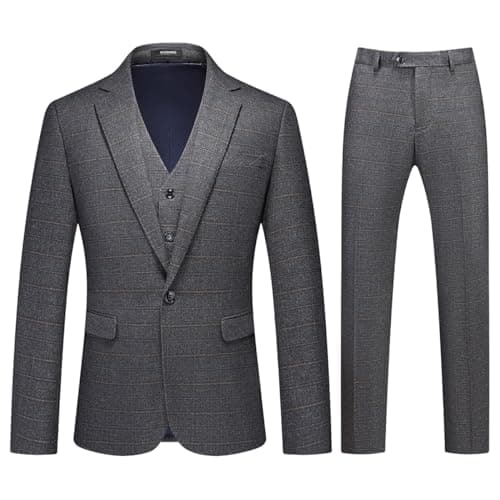 KUDORO Men's Slim Fit Tweed Plaid Suit Tuxedo Set
