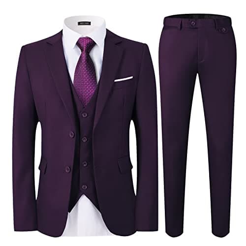 WEEN CHARM Men's Slim Fit 3-Piece Tuxedo Suit 2-Button Jacket Pants Tie