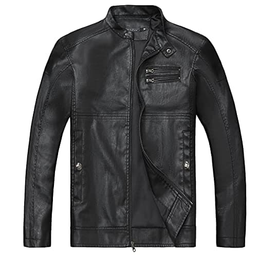 Men's Faux Leather Stand Collar Motorcycle Jacket