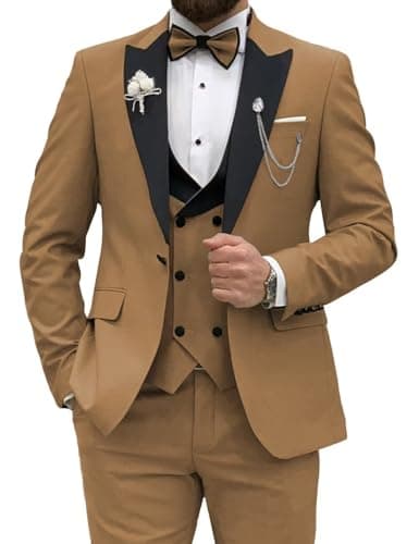 Wangyue Men's Slim Fit Tuxedo 3-Piece Suit for Wedding Party Prom Dinner