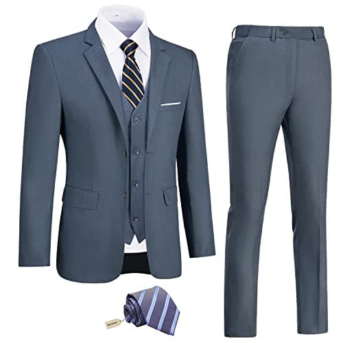 Amyox Men's Slim Fit 3 Piece Business Wedding Tux Suit Set Jacket Vest Pants Tie