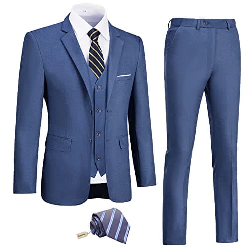 Amyox Men's Slim Fit 3 Piece Business Wedding Tux Suit Set Jacket Vest Pants Tie