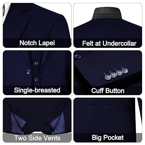 MAGE Men's Slim Fit Tuxedo Suit 3-Piece Set for Weddings and Proms