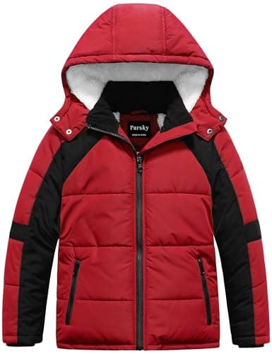 Pursky Boys' Warm Winter Water Resistant Sherpa Puffer Coat With Hood