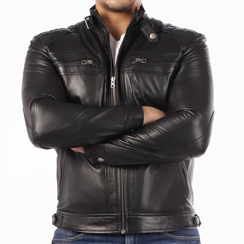 Jild Signature Diamond Style Men's Premium Lambskin Leather Motorcycle Jacket Vintage Look