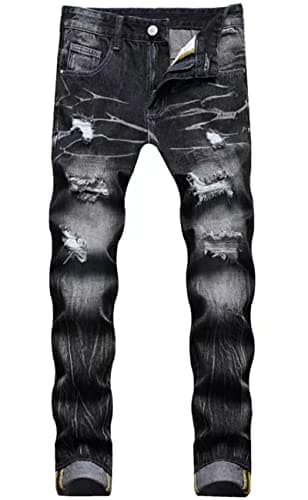 Slim Fit Ripped Distressed Stretch Jeans for Men