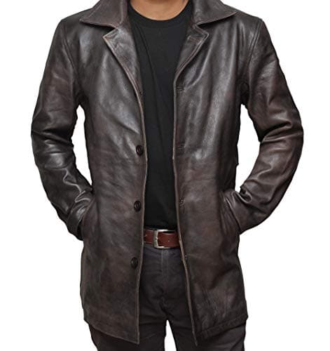 Brown Natural Distressed Leather Jacket for Men