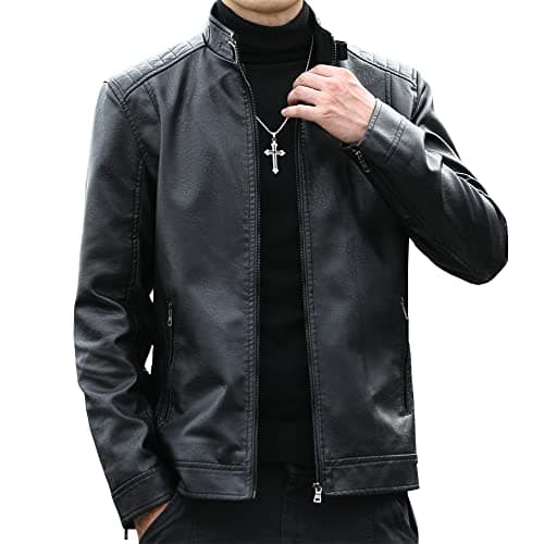 Men's Casual Faux Leather Biker Jacket for Womleys