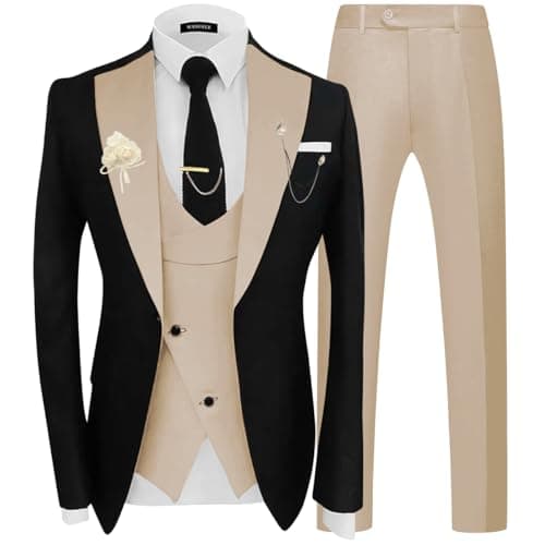 Wangyue Men's Double Breasted Tuxedo Suit 3-Piece Slim Fit Sets for Wedding Prom