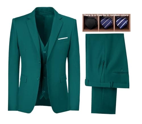 Wudli Mens Slim Fit 3-Piece Groomsmen Wedding Suit Notched Lapel Tuxedo Jacket Pants Vest Set