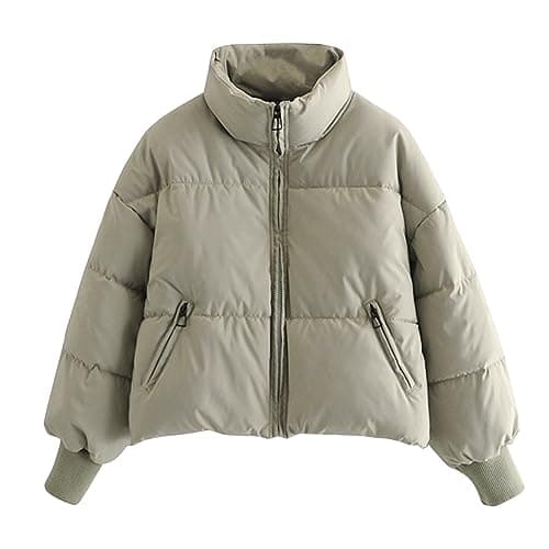 YMADREIG Women's Winter Cropped Down Jacket Zip-Up Padded Coat