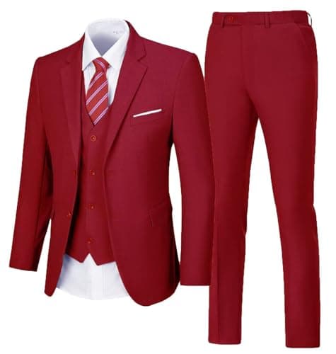 Aowdoy Men's 3-Piece Slim Fit Tuxedo Suit 2 Buttons for WeddingsProm Business
