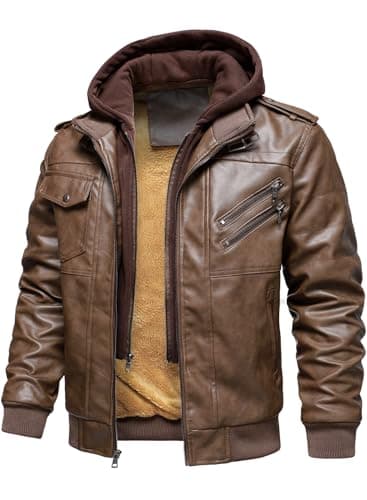 Men's Hood Crew Casual Stand Collar PU Faux Leather Zip-Up Motorcycle Bomber Jacket for Men in Various Sizes
| Men's Casual Hood Crew PU Faux Leather Zip-Up Motorcycle Bomber Jacket with Removable Hood and Stand Collar
| Casual Men's Hood Crew Motor