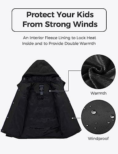 Wantdo Boys' Fleece Waterproof Winter Puffer Jacket with Hood
