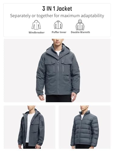 Rejork Men's 3-in-1 Waterproof Ski Warm Snow Rain Coat