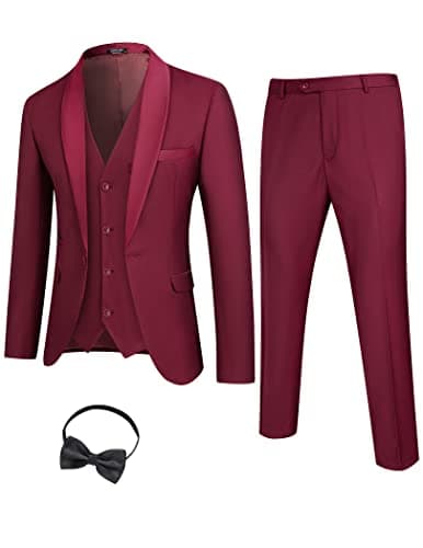 COOFANDY Men's Slim Fit Tuxedo Suit 3-Piece Set with Tie