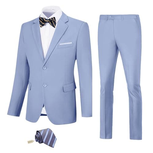 Slim Fit Suit Set for Men: Solid Color Jacket, Pants, and Tie