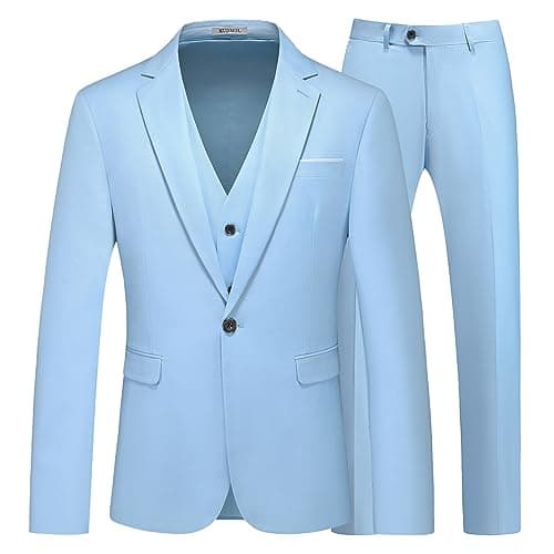 KUDMOL Men's Slim Fit 3-Piece Solid Suit Blazer Vest & Pant Set for Business Wedding Formal Prom