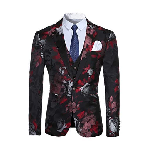 Cloudstyle Men's Modern 3-Piece Suit Blazer Vest Pants Floral Notched Lapel
