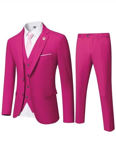 MY'S Men's 3-Piece Slim Fit Suit Set with Blazer, Vest, Pants, and Tie for Weddings
