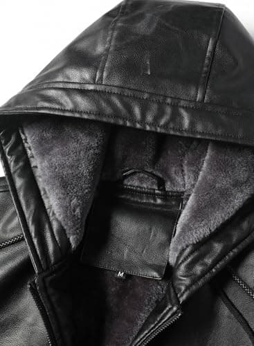 Men's Faux Leather Padded Bomber Jacket with Hood
