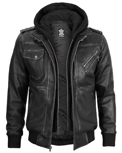 Blingsoul Men's Real Lambskin Leather Bomber Jacket With Hood