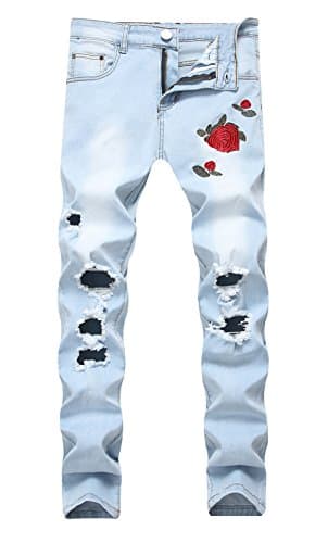 Slim Fit Ripped Distressed Stretch Jeans for Men