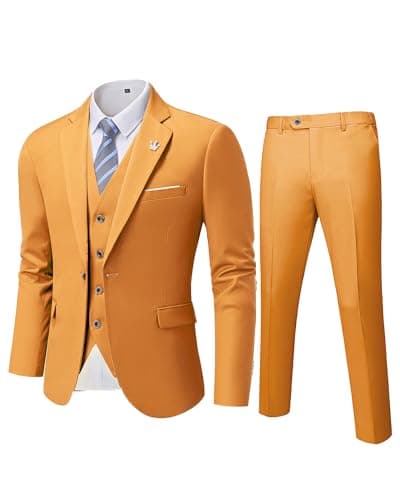 MY'S Men's Slim Fit 3PC Suit Set with One-Button Jacket, Pants & Tie