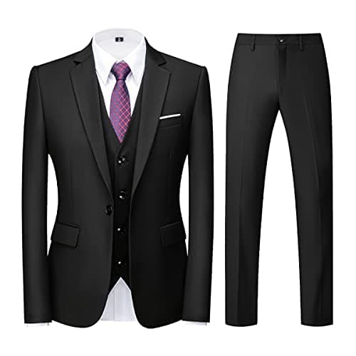 KUDORO Mens 3 Piece Tuxedo Suit Blazer Vest Pants Formal Set