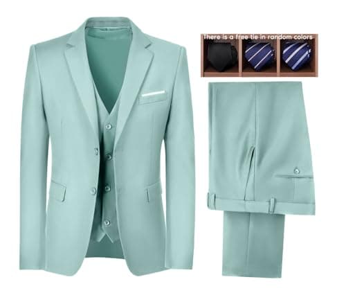 Wudli Mens Slim Fit 3-Piece Groomsmen Wedding Suit Notched Lapel Tuxedo Jacket Pants Vest Set
