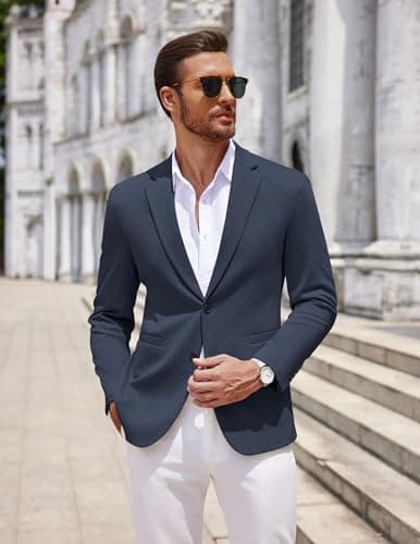 COOFANDY Men's Casual Two-Button Knit Blazer Lightweight Sport Coat Suit Jacket