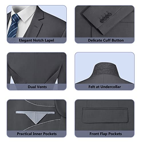 Cooper & Nelson Slim Fit 3-Piece Mens Suit Set Solid Jacket,Vest,Pants&Tie