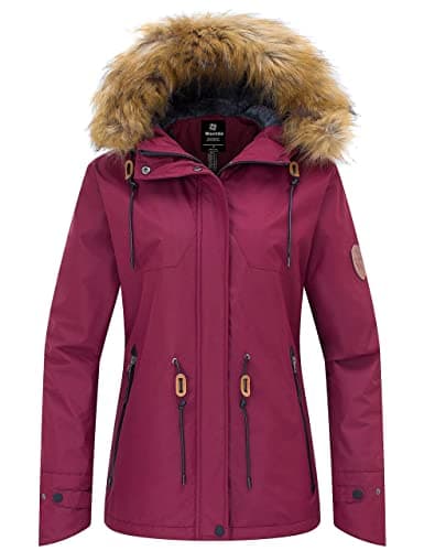 Wantdo Women's Waterproof Insulated Fleece Hooded Ski Jacket