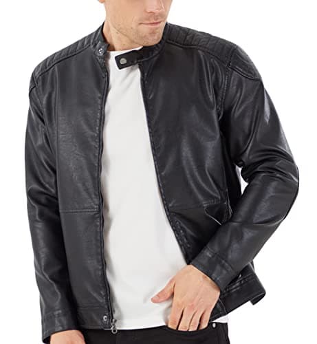 Men's Stand Collar Leather Motorcycle Jacket