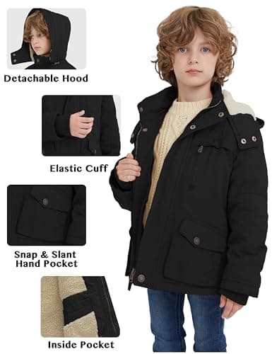 WenVen Boys' Thick Cotton Sherpa Lined Winter Hooded Parka Jacket