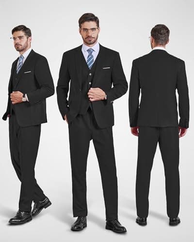 MY'S Men's 3-Piece Slim Fit Suit Set with Blazer, Vest, Pants, and Tie for Weddings