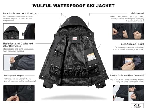 WULFUL Men's Warm Waterproof Ski Jacket