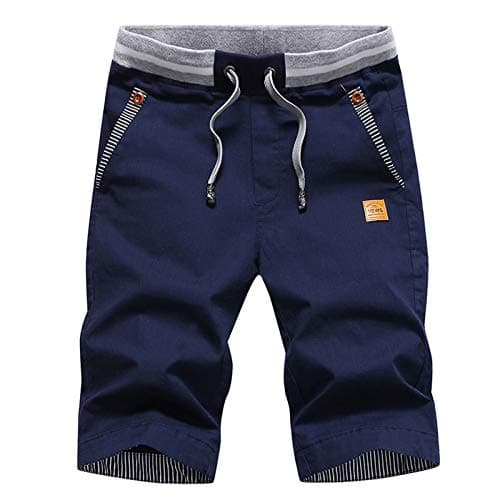 JustSun Men's Classic Fit Cotton Shorts with Elastic Waist and Pockets