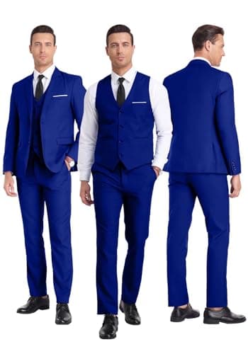 Aowdoy Men's 3-Piece Slim Fit Tuxedo Suit 2 Buttons for WeddingsProm Business