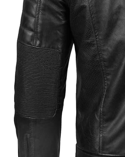 Cafe Racer Leather Jacket Men - Real Lambskin Natural Grain Motorcycle Jacket