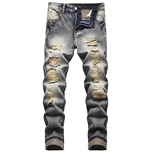 COOSVEN Men's Ripped Slim Straight Denim Jeans with Holes