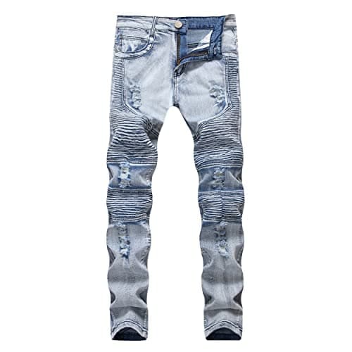 COOSVEN Men's Ripped Slim Straight Denim Jeans with Holes
