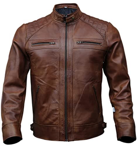 Artistry Leather Mens Genuine Black Biker Jacket | Vintage Brown Distressed